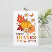 Retro Groovy Hippie Daisy Pumpkin Erntedank Karte (Stehend Vorderseite)