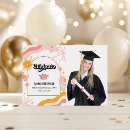 Retro Groovy Hippie Graduate Foto Abschluss Card Einladung