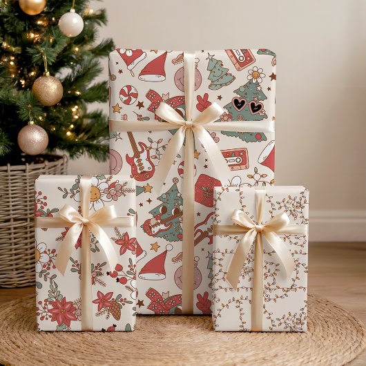 Retro Groovy Holiday Rock 'N Roll Peace Tree Geschenkpapier Set