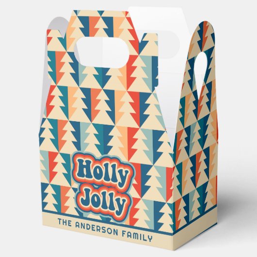Retro Groovy Holly Jolly Geometric Christmas Trees Geschenkschachtel (Geöffnet)