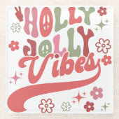 Retro Groovy Holly Jolly Vibes Holiday Foto Glasuntersetzer (Vorderseite)