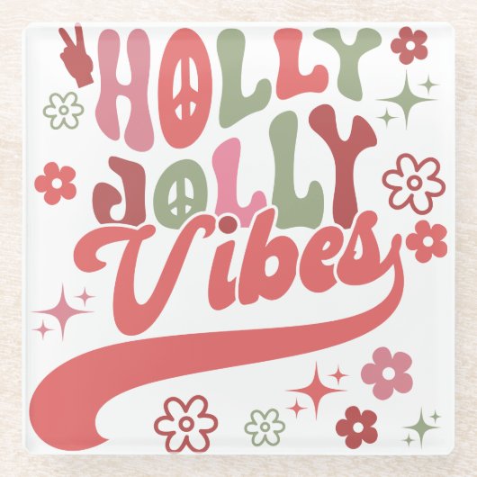 Retro Groovy Holly Jolly Vibes Holiday Foto Glasuntersetzer (Vorderseite)