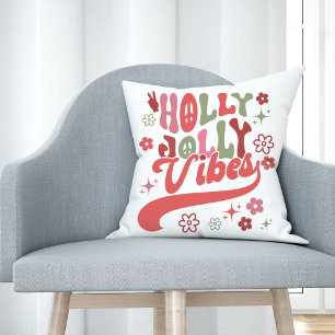 Retro Groovy Holly Jolly Vibes Holiday Foto Kissen