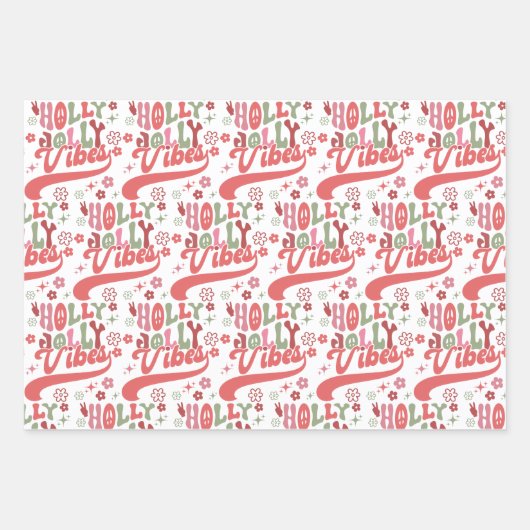 Retro Groovy Holly Jolly Vibes Holiday Geschenkpapier Set (Vorderseite 2)