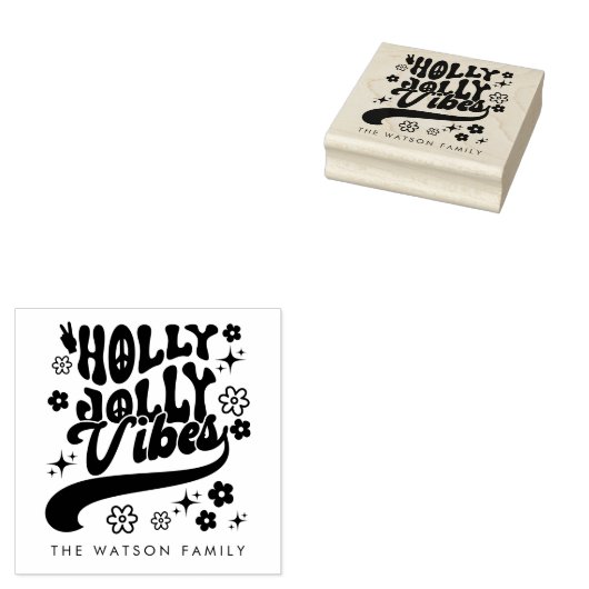 Retro Groovy Holly Jolly Vibes Holiday Gummistempel (Stempel)