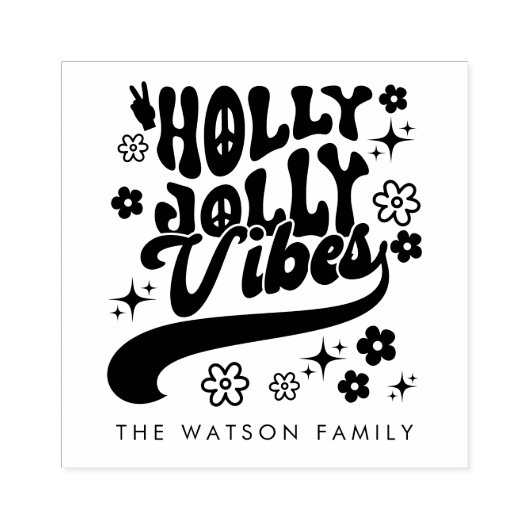 Retro Groovy Holly Jolly Vibes Holiday Gummistempel (Prägung)