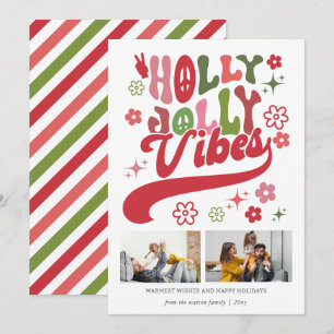 Retro Groovy Holly Jolly Vibes Typografie 2 Foto Feiertagskarte