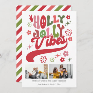 Retro Groovy Holly Jolly Vibes Typografie 2 Foto Feiertagskarte