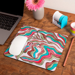 Retro Groovy Hot Pink Burgund Welliges Schriftzug Mousepad