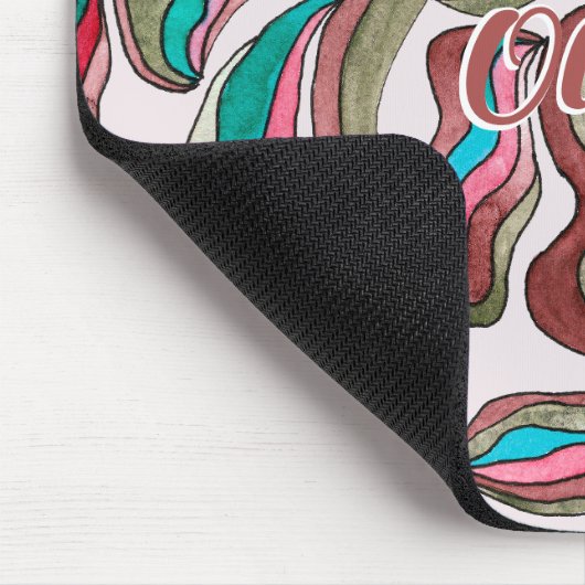 Retro Groovy Hot Pink Burgundy Wavy Script Name Mousepad (Ecke)