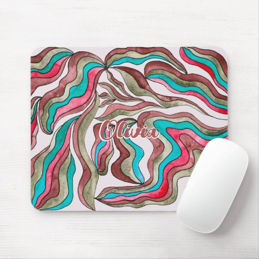 Retro Groovy Hot Pink Burgundy Wavy Script Name Mousepad (Mit Mouse)