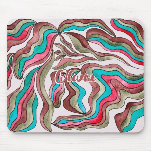 Retro Groovy Hot Pink Burgundy Wavy Script Name Mousepad (Vorne)