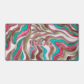 Retro Groovy Hot Pink Burgundy Wavy Script Name Schreibtischunterlage (Vorderseite)