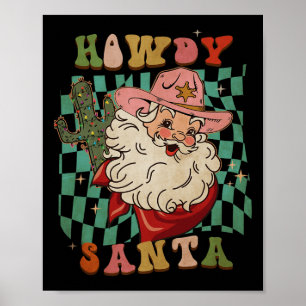 Retro Groovy Howdy Weihnachtsmann Christmas Cowboy Poster