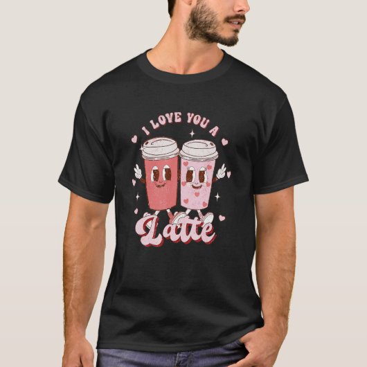Retro Groovy I Love You Latte Couple Coffee Heart T-Shirt (Vorderseite)