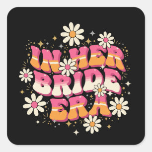 Retro Groovy in ihrer Braut-Ära 70er Junggesellinn Quadratischer Aufkleber