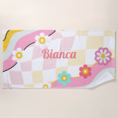 Retro Groovy Individuelle Name Strandtuch Bridesma (Vorderseite)