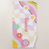 Retro Groovy Individuelle Name Strandtuch Bridesma (Vorderseite)