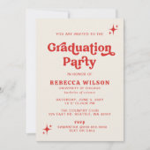 Retro Groovy Ivory Red 70er Graduation Party Einladung (Vorderseite)