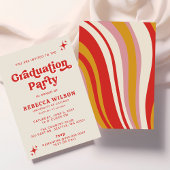 Retro Groovy Ivory Red 70er Graduation Party Einladung