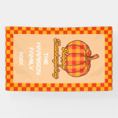 Retro Groovy Kariert Pumpkin Checkered Erntedank Banner (Horizontal)