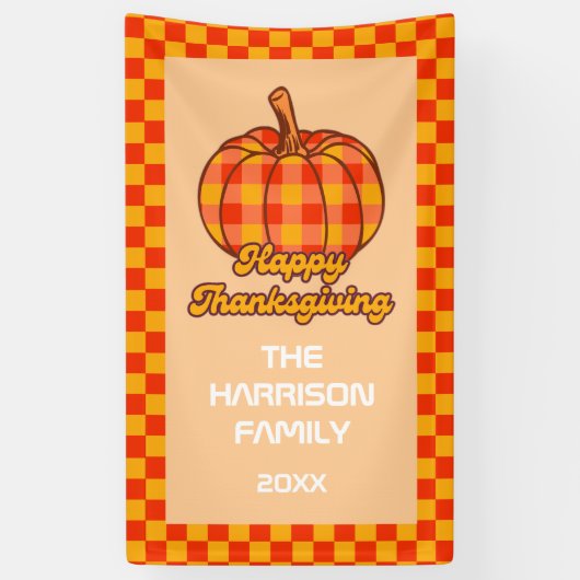 Retro Groovy Kariert Pumpkin Checkered Erntedank Banner (Vertikal)