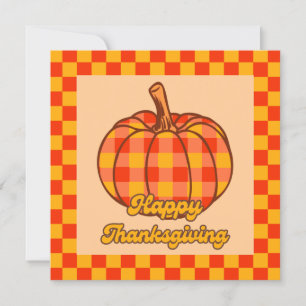 Retro Groovy Kariert Pumpkin Checkered Erntedank Karte
