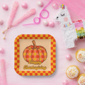 Retro Groovy Kariert Pumpkin Checkered Erntedank Pappteller (Party)