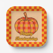 Retro Groovy Kariert Pumpkin Checkered Erntedank Pappteller (Vorderseite)