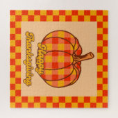 Retro Groovy Kariert Pumpkin Checkered Erntedank Puzzle (Horizontal)