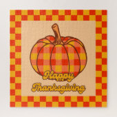 Retro Groovy Kariert Pumpkin Checkered Erntedank Puzzle (Vertikal)
