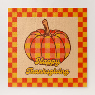 Retro Groovy Kariert Pumpkin Checkered Erntedank Puzzle