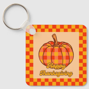 Retro Groovy Kariert Pumpkin Checkered Erntedank Schlüsselanhänger