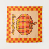 Retro Groovy Kariert Pumpkin Checkered Erntedank Wandteppich (Vorderseite (Horizontal))