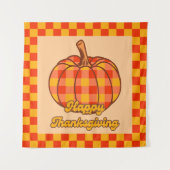 Retro Groovy Kariert Pumpkin Checkered Erntedank Wandteppich (Vorderseite)