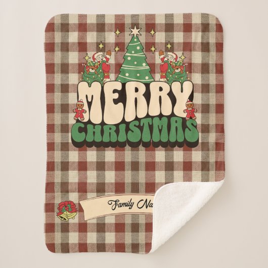 Retro Groovy - Karierter Familienname Sherpadecke (Vorderseite)