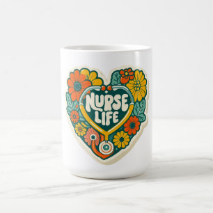 Retro Groovy Krankenschwester-Leben-Aufkleber - Fl Kaffeetasse