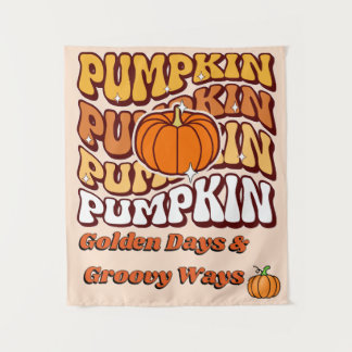 Retro Groovy Kürbis Herbstsaison Vintage Herbst Wandteppich