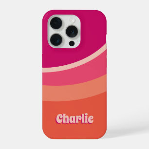 Retro Groovy Kurve Pink Orange Personalisiert iPhone 15 Pro Hülle