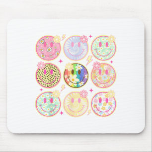 Retro Groovy Lächeln Gesicht Blume Glückliches Ges Mousepad