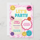 Retro Groovy lächelt farbenfrohe Einladung zum Geb (Vorderseite)