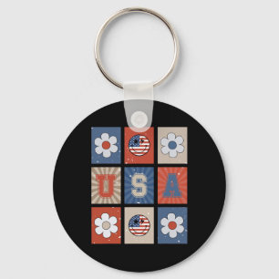 Retro Groovy lächelt Gesicht Amerika Freiheit unab Schlüsselanhänger