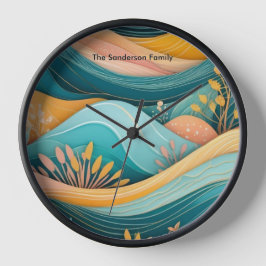 Retro Groovy Landschaft Stilvoll Mit Monogramm Quadratische Wanduhr
