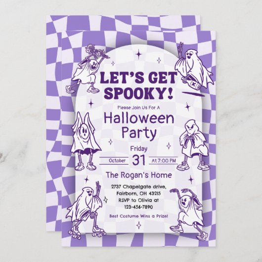 Retro Groovy Lasst uns einen Spooky Ghost Hallowee Einladung (Vorne/Hinten)