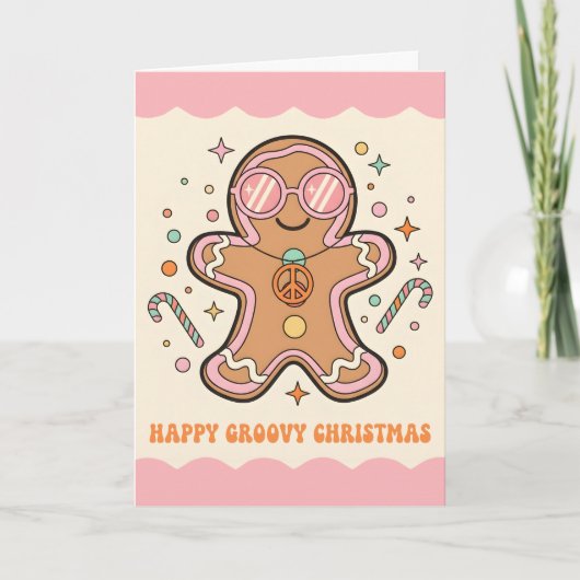 Retro Groovy Lebkuchenmann Frohe Weihnachten (Vorderseite)