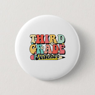 Retro Groovy Lehrer der dritten Klasse erster Tag Button