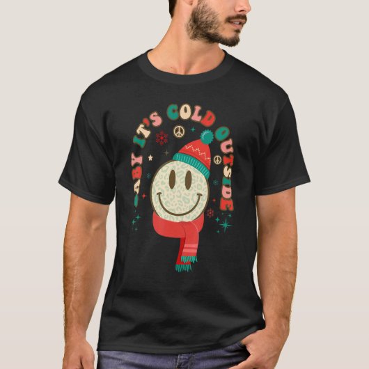 Retro Groovy Leopard Smile Face  Saying Christmas T-Shirt (Vorderseite)