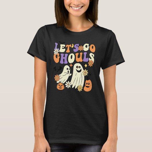 Retro Groovy Let's Go Ghouls Floral Ghost Hippie H T-Shirt (Vorderseite)
