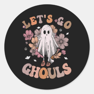 Retro Groovy Let's Go Ghouls Ghost 70er Hippie Hal Runder Aufkleber