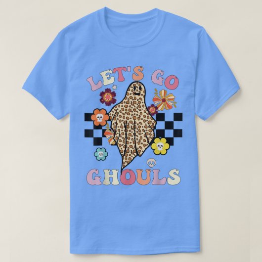 Retro Groovy Let's Go Ghouls Ghost Leopard Hallowe T-Shirt (Design vorne)